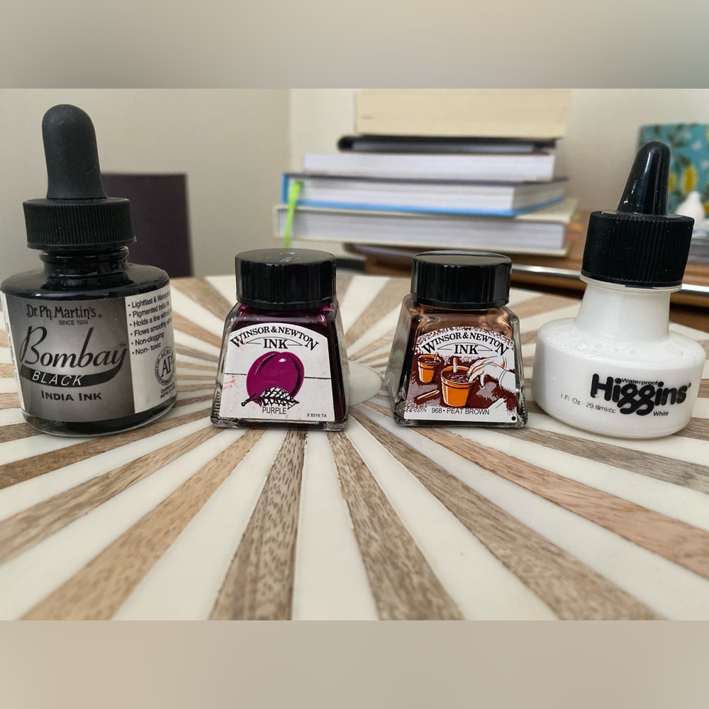 Drawing Ink - Black Purple Brown White